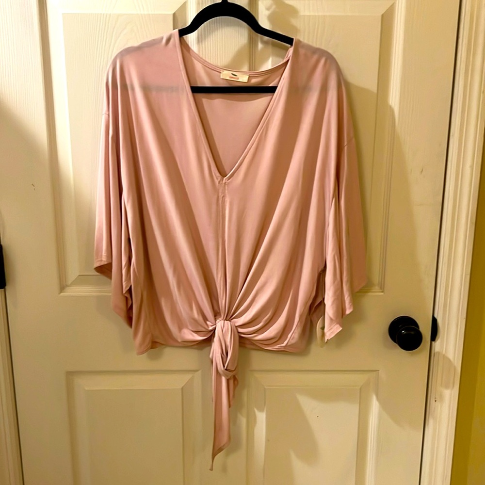 Brand new Soft pink V neck  blouse with flowy sleeves and tie knot at waist
